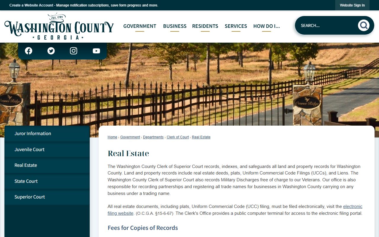 Washington County Clerk of Superior Court real-estate records page