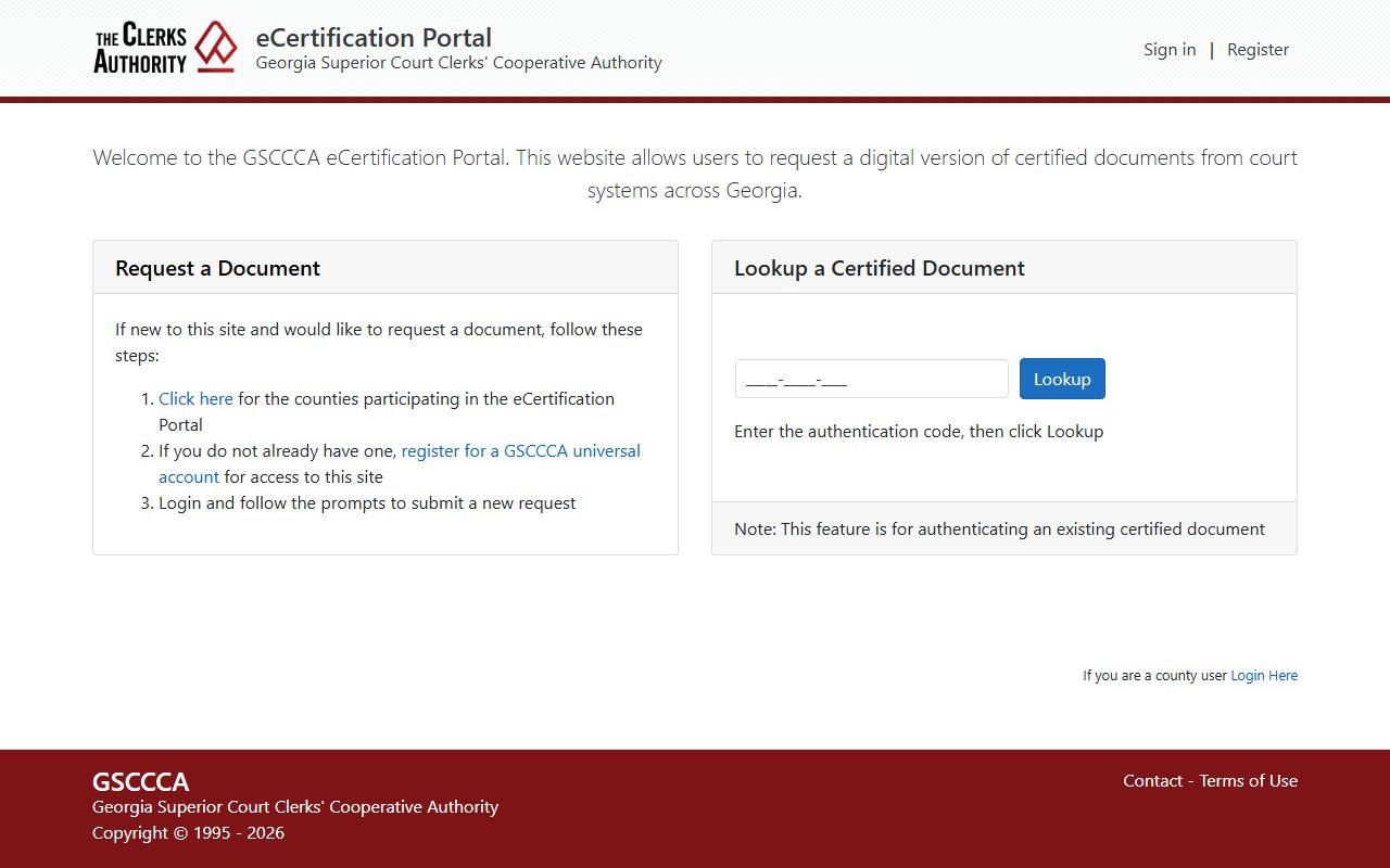 Washington County Clerk of Superior Court eCertification copy request portal