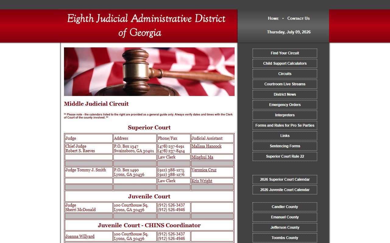Washington County court dockets Middle Judicial Circuit calendar and judges