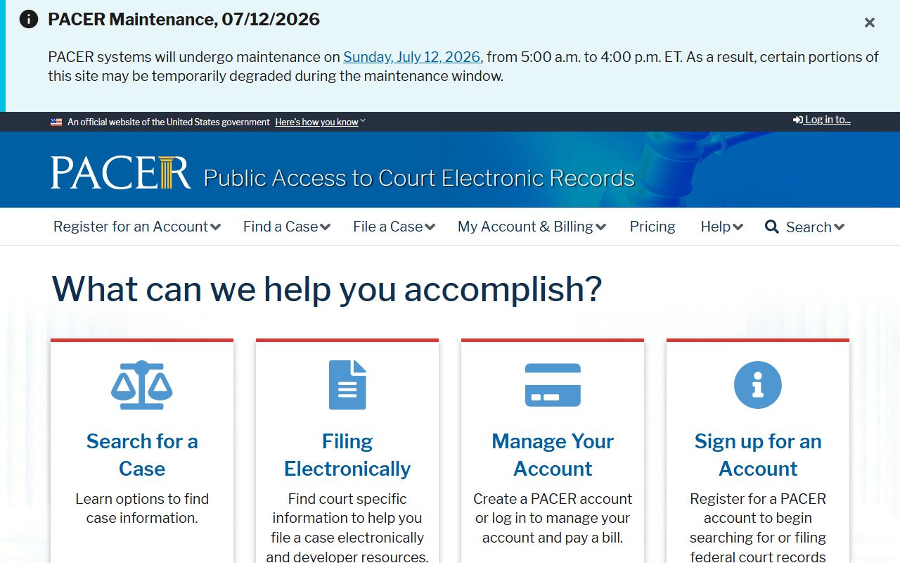 Washington County court records PACER federal access
