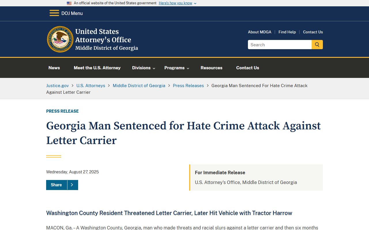 Washington County criminal court records DOJ sentencing example