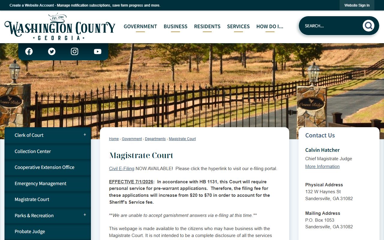 Washington County warrant records Magistrate Court information