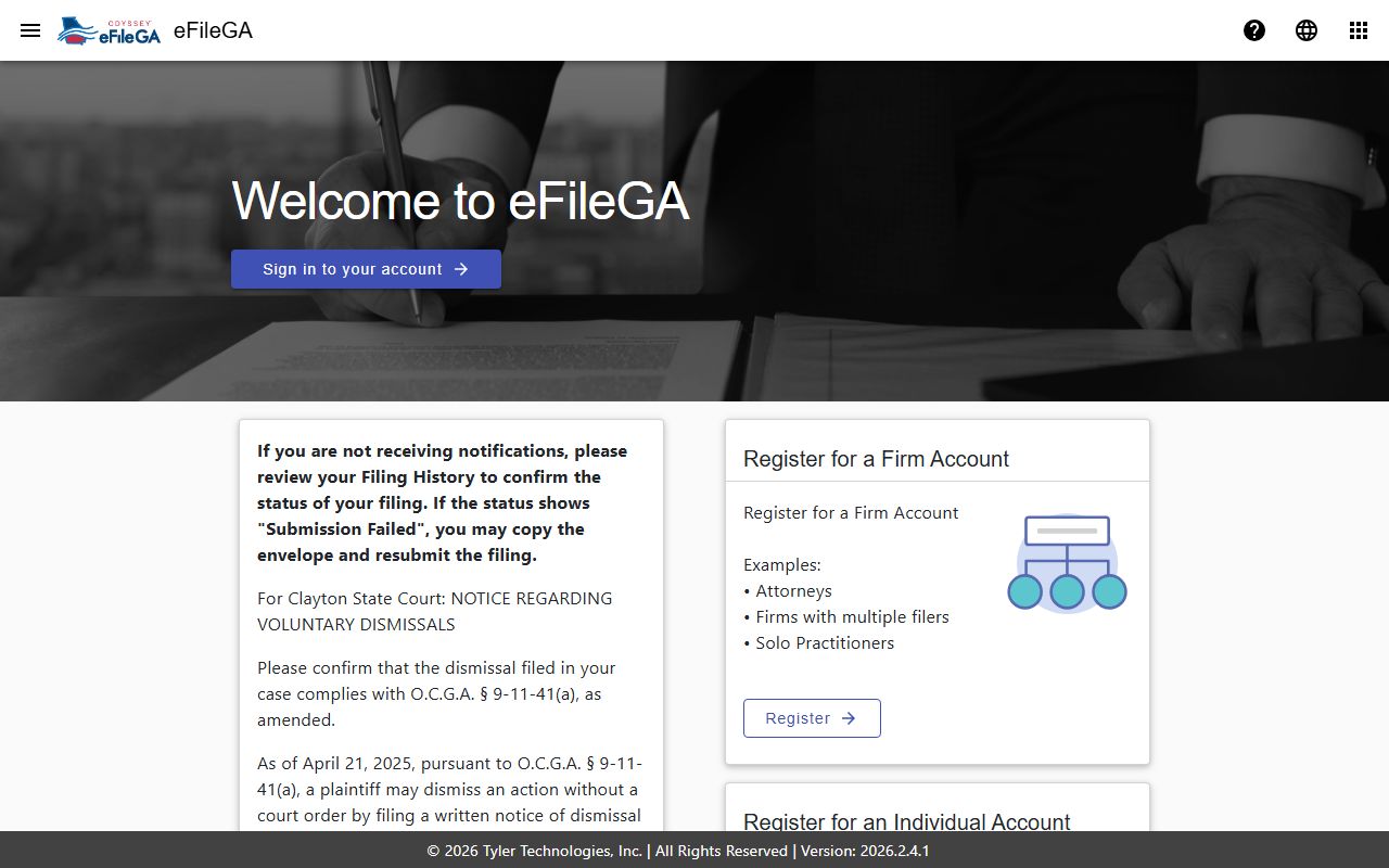 Georgia File and Serve landing page for court e-filing