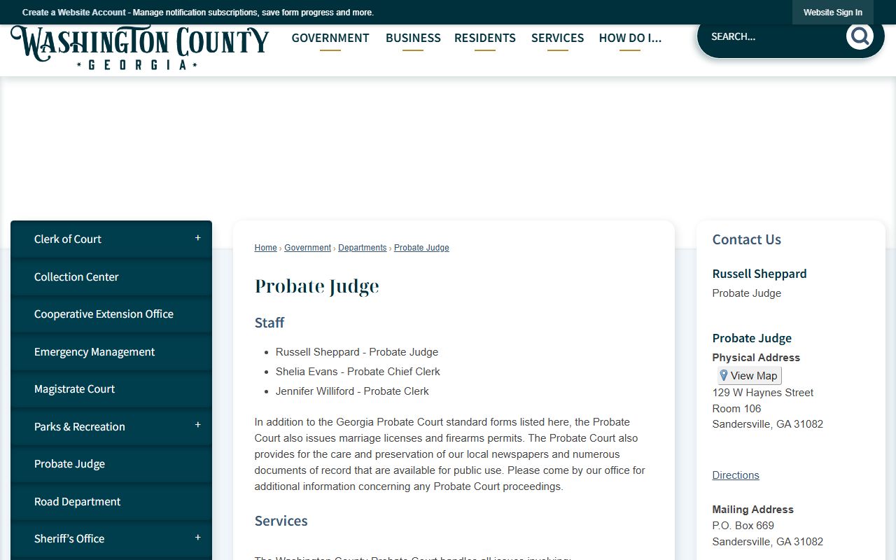 Washington County Probate Court records and Probate Judge office page
