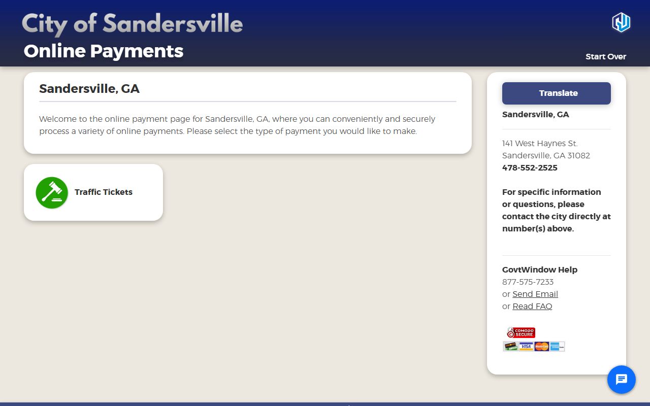 Sandersville Government Window traffic ticket payment option