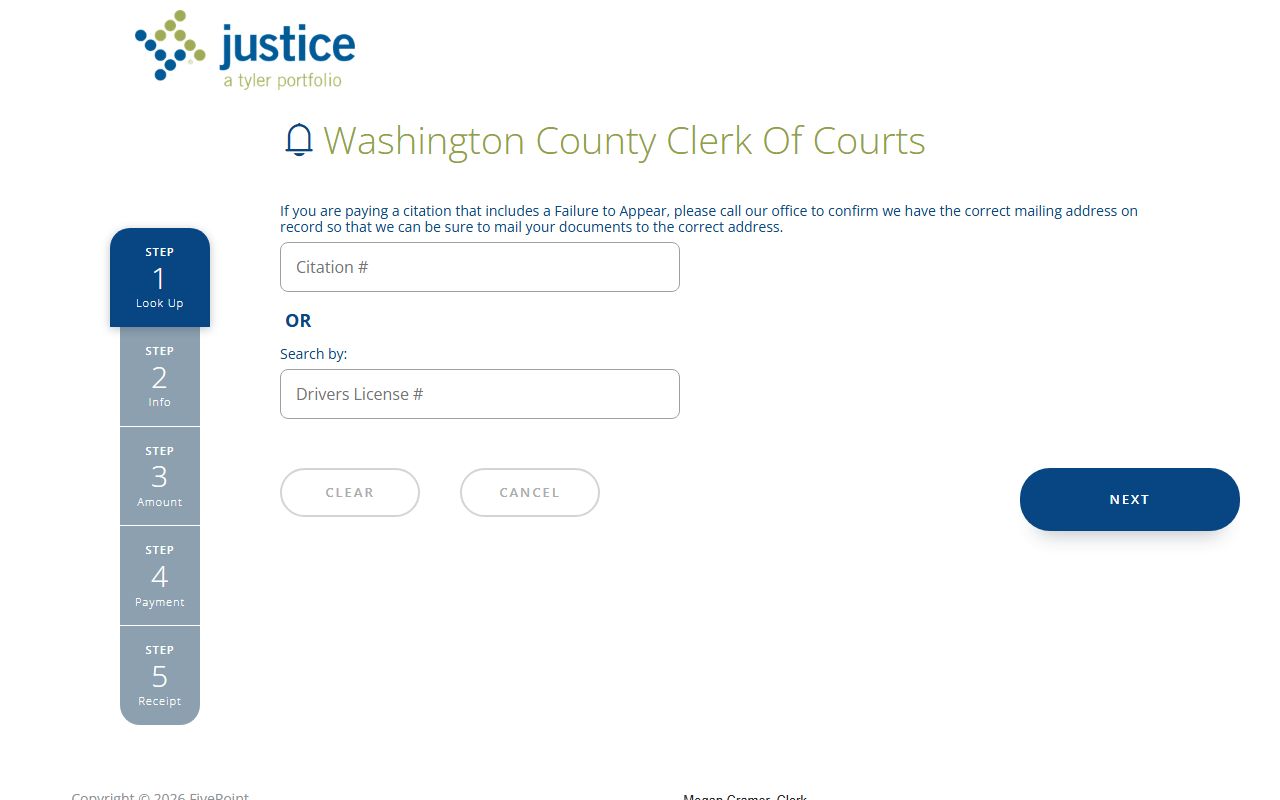 Washington County Clerk ticket payment website for traffic citations