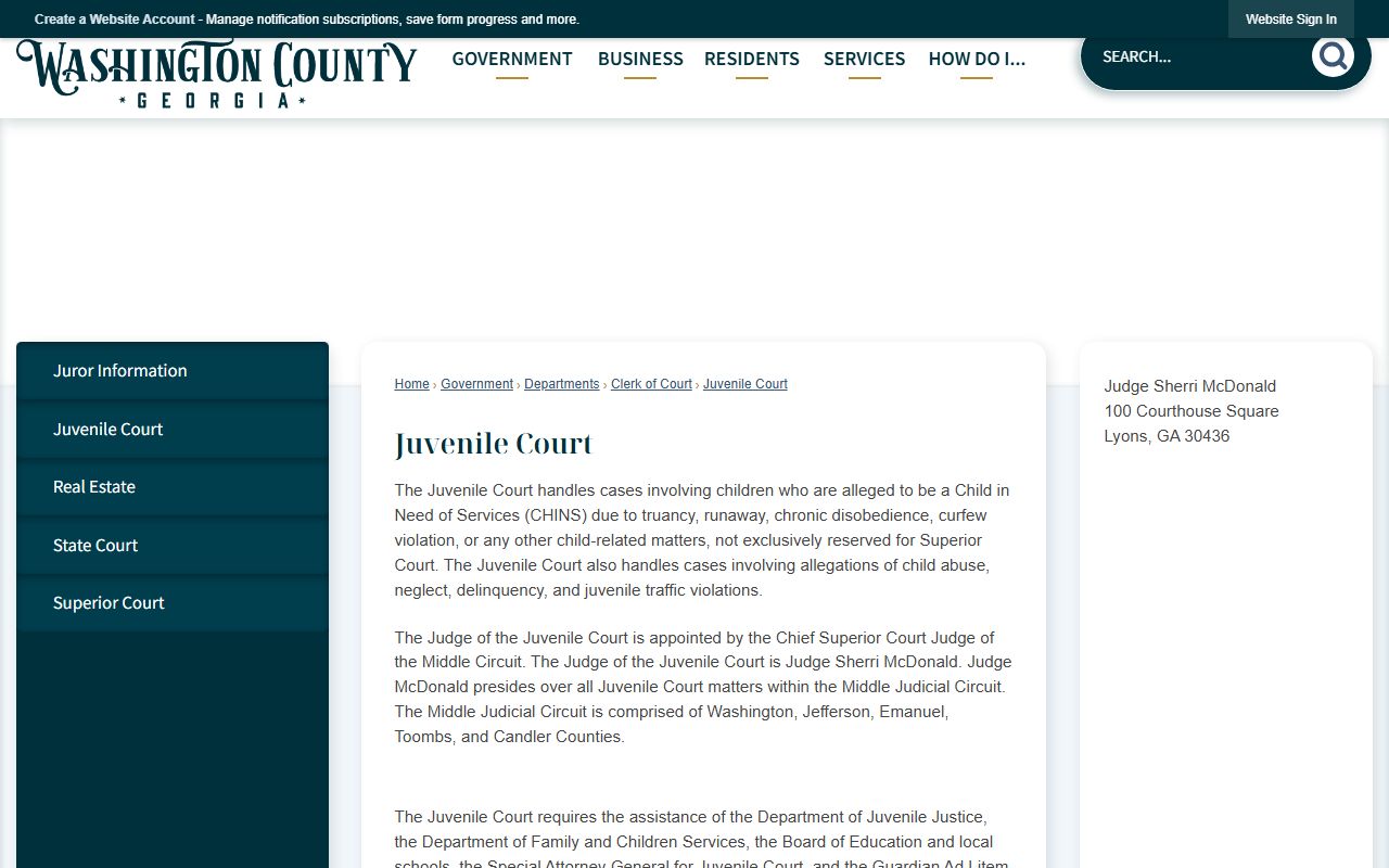 Washington County Juvenile Court page connected to restricted juvenile warrant-related matters
